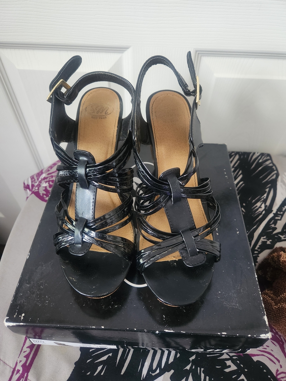 Women's Black Strappy Slingback Heels
